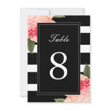 黒と白のストライプにピーオニーのテーブルナンバー