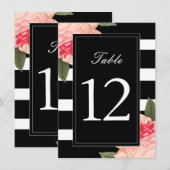 黒と白のストライプにピーオニーのテーブルナンバー 招待状 (正面/裏面)