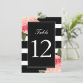 黒と白のストライプにピーオニーのテーブルナンバー 招待状 (スタンド正面)