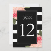 黒と白のストライプにピーオニーのテーブルナンバー 招待状 (裏面)