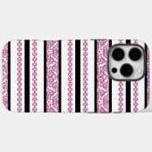 黒と白のストライプにマゼンタの花柄 Case-Mate iPhoneケース (裏面 (横))
