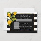 黒と白のストライプに黄色のバラ 招待状 (正面)