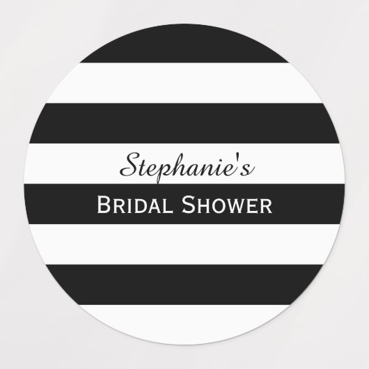 黒と白のストライプのウェディングシャワー ラベル (デザイン3)