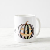 黒と白のストライプのカボチャ コーヒーマグカップ (正面右)