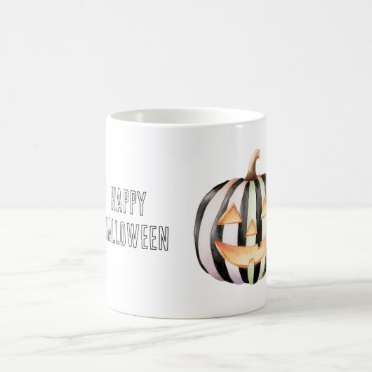 黒と白のストライプのカボチャ コーヒーマグカップ (中央)