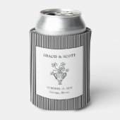 黒と白のストライプのクラシックな結婚式 缶クーラー (缶正面)