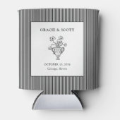 黒と白のストライプのクラシックな結婚式 缶クーラー (正面)