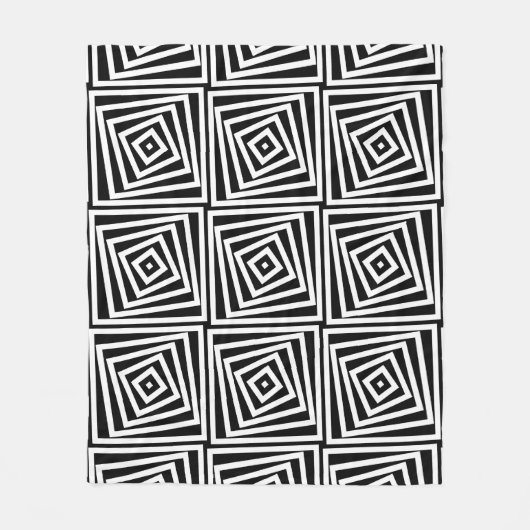 黒と白のストライプのスパイラルボックスパターン フリースブランケット (正面)