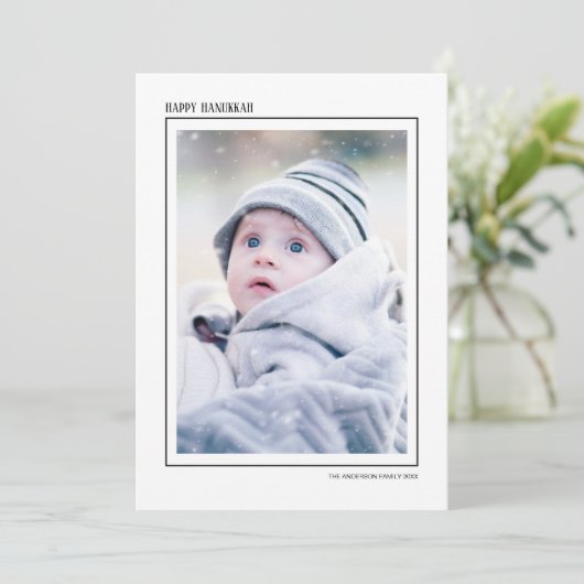 黒と白のストライプのハッピーハヌカ家族写真 シーズンカード (スタンド正面)