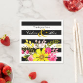 黒と白のストライプの民俗花 | イエロー スタンダードカクテルナプキン (インサイチュ)