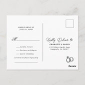 黒と白のストライプの結婚式の曲のリクエストRSVP ポストカード (裏面)