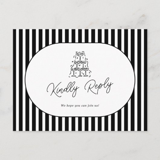 黒と白のストライプの結婚式の曲のリクエストRSVP ポストカード (正面)