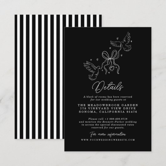 黒と白のストライプの結婚式ディテールカード エンクロージャーカード (正面/裏面)