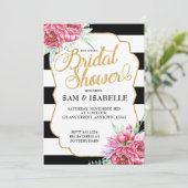 黒と白のストライプの結婚式前祝賀会招待状 招待状 (スタンド正面)