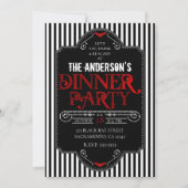 黒と白のストライプの赤いゴシック風のディナーパーティー 招待状 (正面)