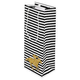 黒と白のストライプの馬 ワインギフトバッグ