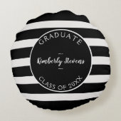 黒と白のストライプパターン ラウンドクッション (裏面)