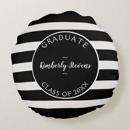 黒と白のストライプパターン ラウンドクッション (裏面)