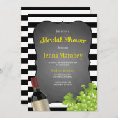黒と白のストライプワインブドウブライダルシャワー 招待状 (正面/裏面)