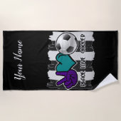 黒と白のストライプ平和愛サッカー ビーチタオル (正面)