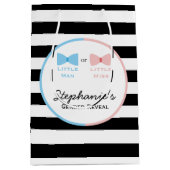 黒と白のストライプ性別が弓と弓のネクタイを明らかにする ミディアムペーパーバッグ (正面)