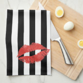 黒と白のストライプ赤い唇キッチンタオル付き キッチンタオル (四つ折り)