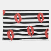 黒と白のストライプ赤い唇キッチンタオル付き キッチンタオル (横)