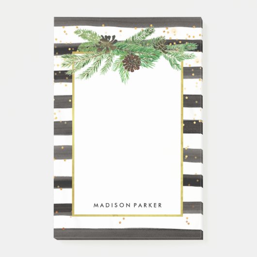 黒と白のストライプ金ゴールドと松のコーン ポストイット (正面)