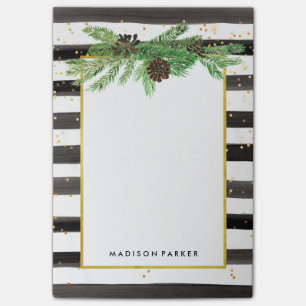 黒と白のストライプ金ゴールドと松のコーン ポストイット