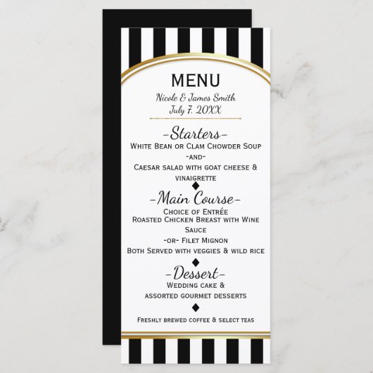 黒と白のストライプ金ゴールドメエレガントニュー メニュー (正面/裏面)