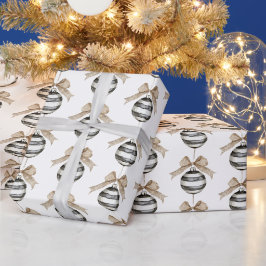 黒と白のストライプ オーナメント クリスマス ラッピングペーパー