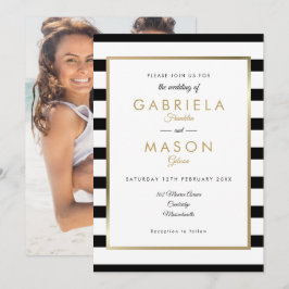 黒と白のストライプ ゴールド写真 ウェディング 招待状