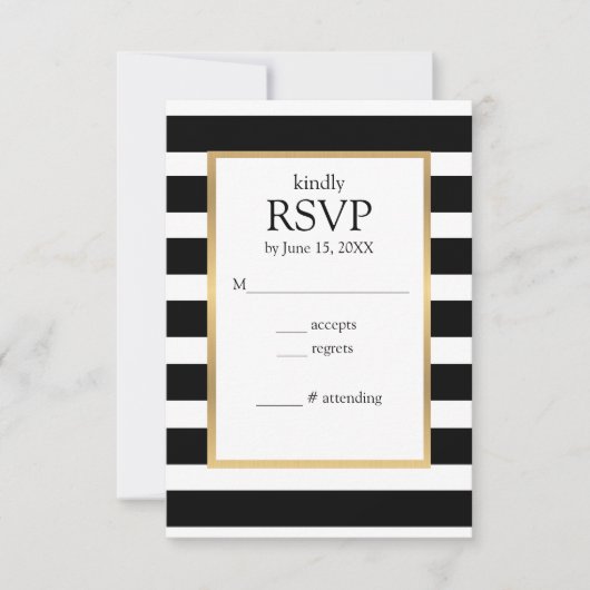 黒と白のストライプ ストライプ柄 RSVP カード (正面)
