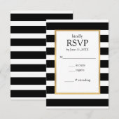 黒と白のストライプ ストライプ柄 RSVP カード (正面/裏面)