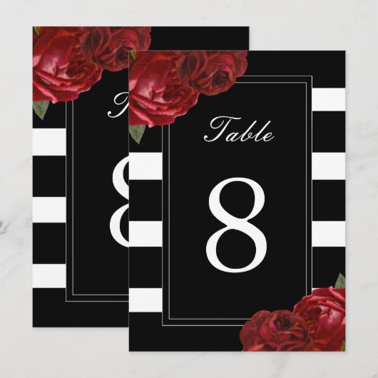 黒と白のストライプ テーブル番号 招待状 (正面/裏面)