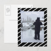 黒と白のストライプ 冬の写真 シーズンポストカード (正面/裏面)