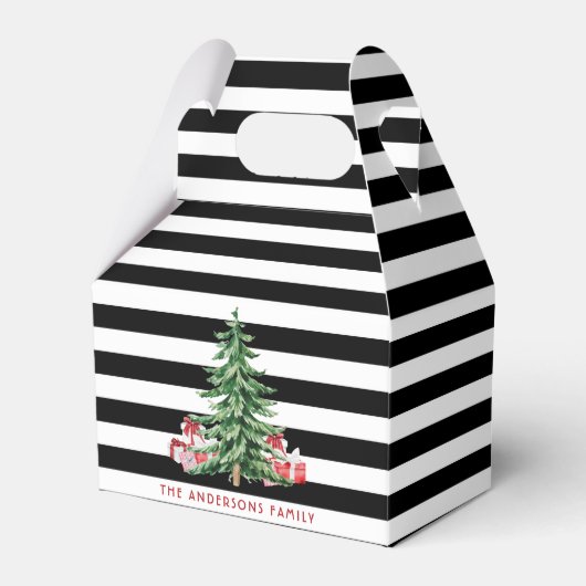 黒と白のストライプ 水彩クリスマスツリー フェイバーボックス (正面サイド)