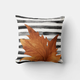 黒と白のストライプ 水彩 葉 rustic fall クッション