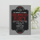黒と白のストライプ 赤いゴシック ハロウィンパーティー 招待状 (スタンド正面)