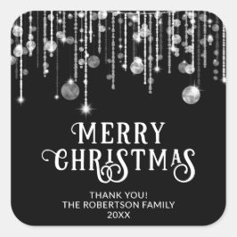 黒と白のストリングライト クリスマスパーティーのギフト スクエアシール
