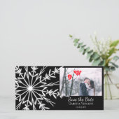 黒と白のスノーフレークの結婚式の日付を保存 セーブザデート (スタンド正面)