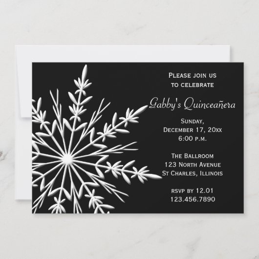 黒と白のスノーフレーク冬キンセアニラ 招待状 (正面)
