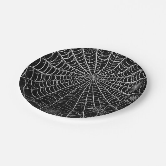 黒と白のスパイダーウェブスパイダーウェブハロウィーン ペーパープレート (アングル)