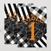 黒と白のスパイダーウェブパッチワークハロウィンテーブル 招待状 (正面/裏面)