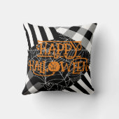 黒と白のスパイダーウェブパッチワークハロウィーン クッション (裏面)