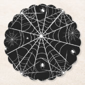 黒と白のスパイダーウェブ柄 スプーキー ゴシック ペーパーコースター (正面)