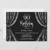 黒と白のスパンコールカーテン 90歳の誕生日パーティー 招待状 (正面)