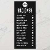 黒と白のスペインタパスとラシオネス メニュー (裏面)