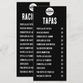 黒と白のスペインタパスとラシオネス メニュー (正面/裏面)