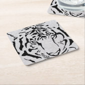 黒と白のタイガーシルエット スクエアペーパーコースター (アングル)
